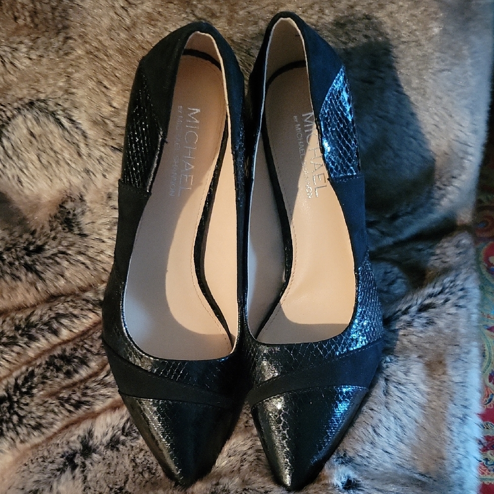 Black Suede & Snake Print Pump 9